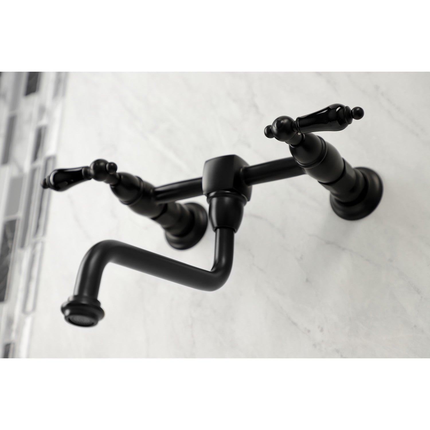 Kingston Heirloom KS1210PKL - Duchess Double-Handle 2-Hole Wall Mount Bathroom Faucet, Matte Black — thumbnail 3